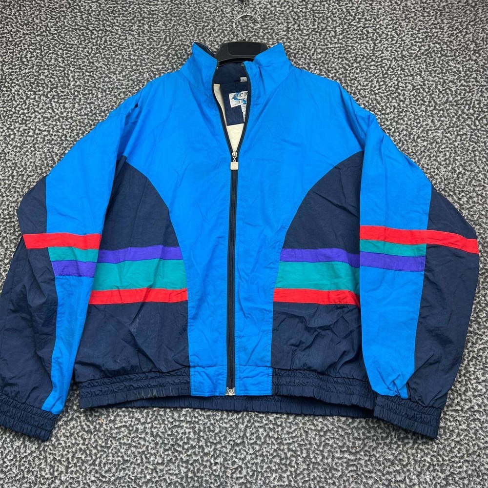 Vintage Active Stuff Windbreaker Jacket Men Large Blue Colorblock Full Zip L
